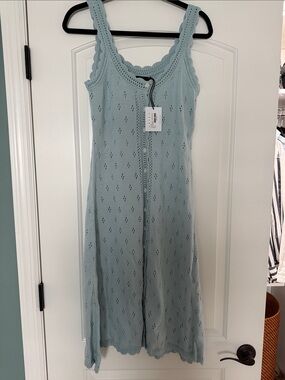 Hatch Pale Sky Crochet Knit Button-Front Dress